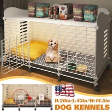 Small Dog Crate Plastic Kennel Cage with Tray,Wheels End Table Pet Furniture