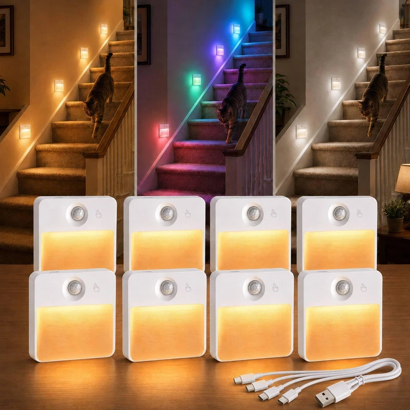Guankai 8 Pack Rechargeable Motion Sensor Stair Light