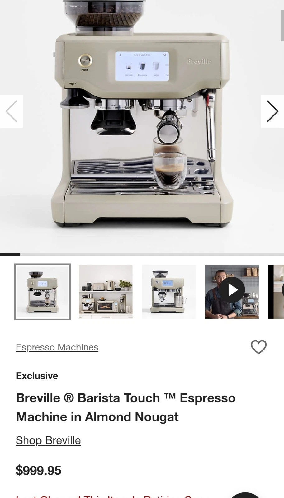 Breville The Barista Touch Espresso Machine Almond BES880ALM - BRAND NEW!
Opens in a new window or t
