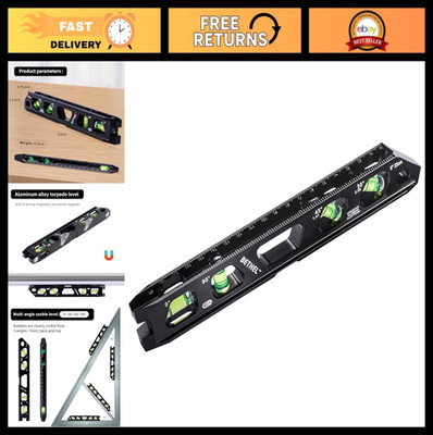 9'' Magnetic Torpedo Level with 4 Bubble Vials, V-Groove, Magnetic Rails, Durable