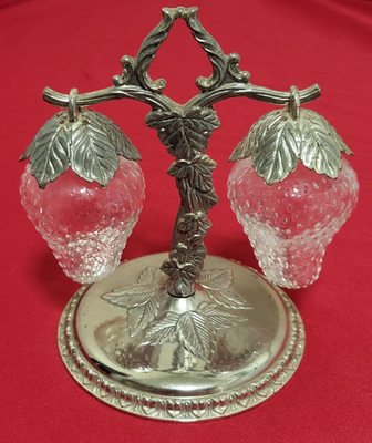 Pagliacci D'Argento　スターリングシルバー&ヴェネチアンガラス VTG Clear Glass Strawberry Hanging Salt & Pepper Shakers Japan