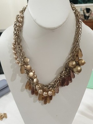 J. Crew Vintage twisted chain pearl Faux & Glass necklace, Gold Beads
