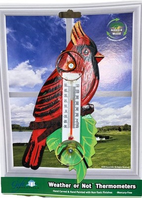 Double Sided Red Cardinal Bird Outdoor Window Thermometer Made In The USA
