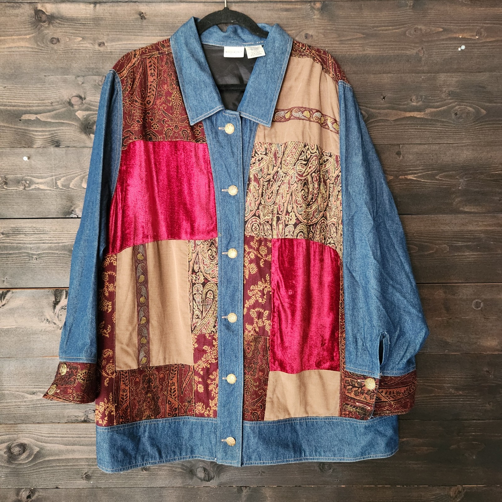 VTG 90s White Sage Patchwork  Denim Jacket 22W 24… - image 18