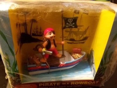 Vintage Penn-Plax Pirate In A Rowboat (RED)Aquarium Ornament