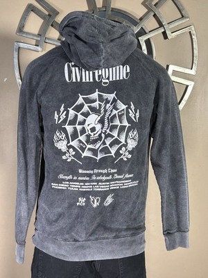 Civil Regime Hoodie Sweatshirt Men s M Gray Blooming Through Chaos Skull  Grunge