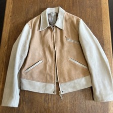 Simon Cathcart Goatskin Leather Jacket Men's Size 44 Cream/Beige Full Zip Lined