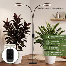 48W Standing Dual-Head LED Grow Light Full Spectrum Auto Timer for Indoor Plants