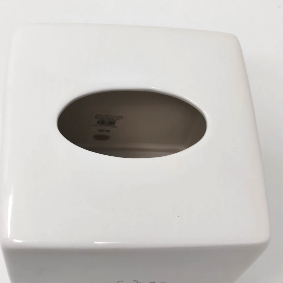 Cubierta de pañuelo de cerámica vertical Pottery Barn gráfico blanco roto excelente retro Foto 4 de 4