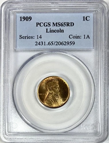 1909 Lincoln Cent PCGS MS65 RD, "1st Year Date" Wheat Cent