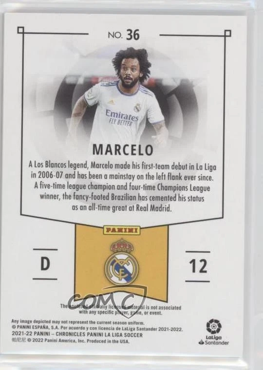 2021-22 Chronicles Base La Liga Panini Silver Memorabilia /99 Marcelo #36 - Image 2 of 2