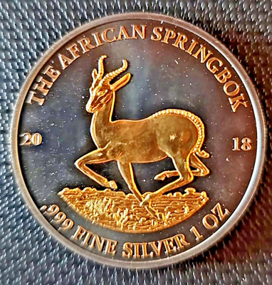 African Springbok, Gabun 2018, 1 Oz 999er Silber, Golden Enigma, Zertifikat