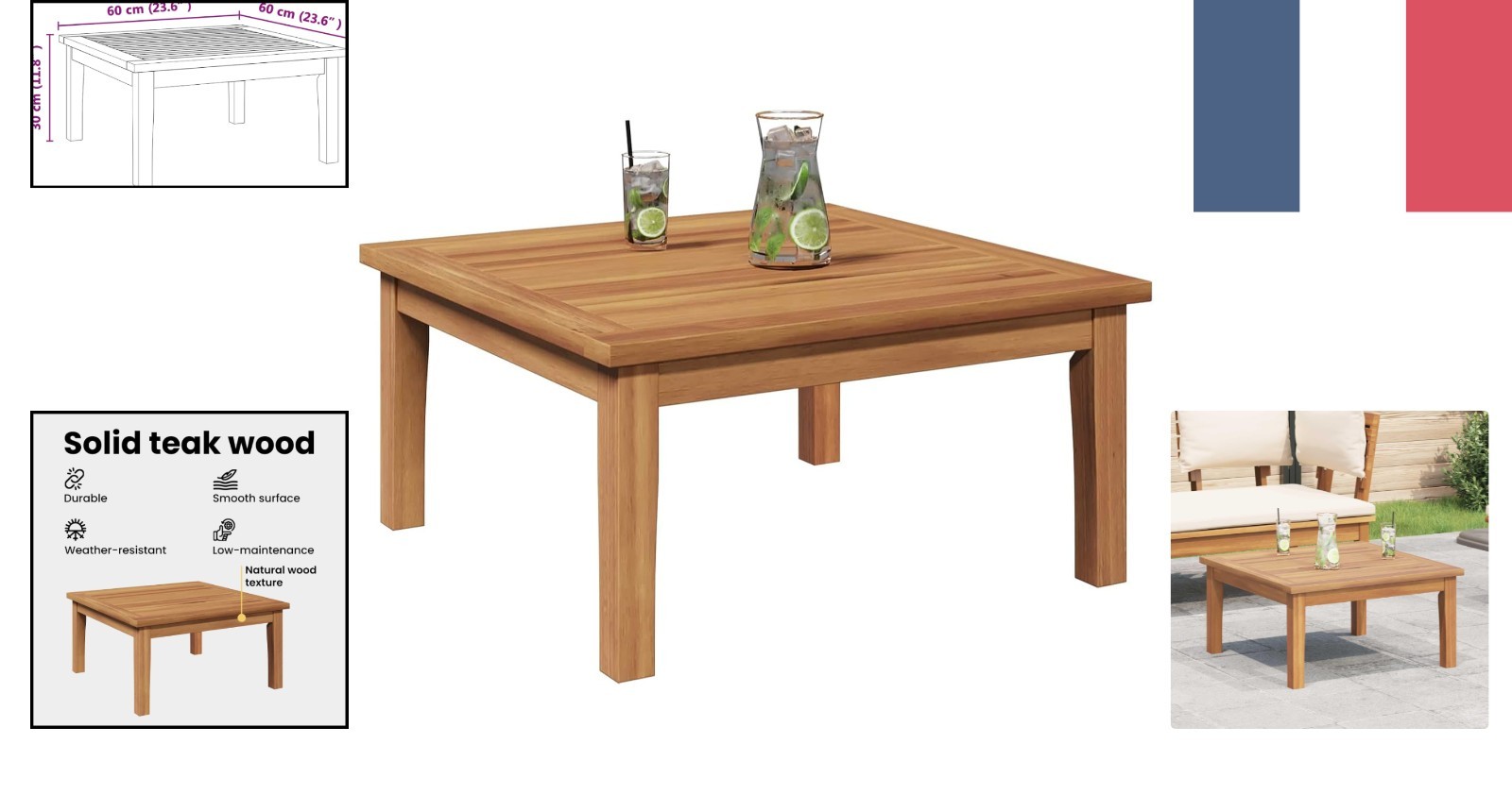 Salon de jardin rectangulaire en teck pour repas conviviaux en famille