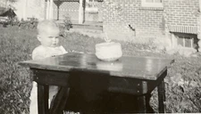 1940s Angry Faced Mad Upset Boy Child Kid Staring at Birthday Cake Photo P19o5