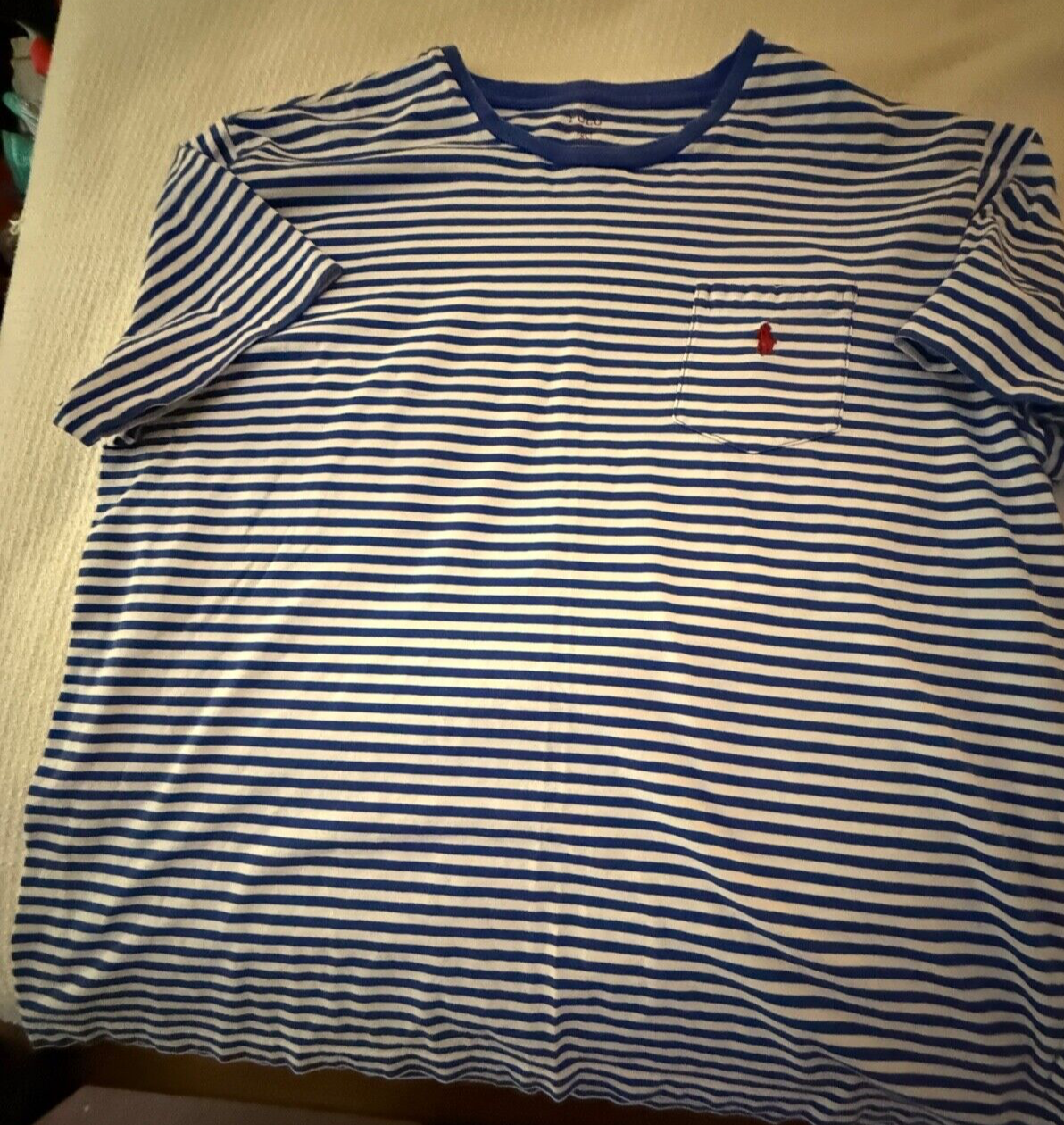 Polo uomo taglia XL di Ralph Lauren blu e bianca a righe tasca camicia rosso pony