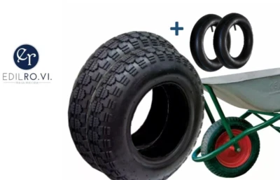 DFL 2 COPERTONI 3.50 - 8 + CAMERE D'ARIA PNEUMATICI GOMME RUOTE CARRIOLA