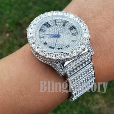 Men Hip Hop Iced Bling White Gold PT Rapper Lab Diamond Urban Metal Offset Watch