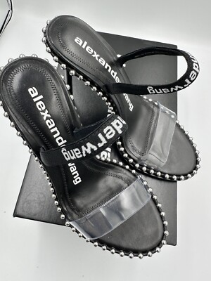 ALEXANDER WANG Black Nova Studded Slingback Sandal Heels