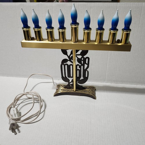 Hanukkah Menorá Eléctrica Jerusalén Shalom Latón Con Bombillas - Imagen 14 de 19