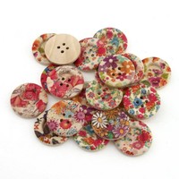 Yaruie 4 Holes Mixed Printed Flower Round Wood Sewing Button Scrapbooking Bul... on sale Yaruie 4 Holes Mixed Printed Flower Round Wood Sewing Button Scrapbooking Bul... on sale