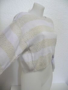 Pullover Stricken Vintage Grosse S 34 36 Kurz Und Weit Gestreift Weiss Creme Ebay