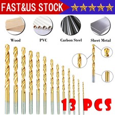 13Pcs HSS Titanium Coated Twist Drill Bit Set 1.5-6.5mm Hex Shank For wood Metal