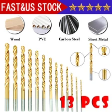 13Pcs HSS Titanium Coated Twist Drill Bit Set 1.5-6.5mm Hex Shank For wood Metal