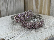 J Francis Swarovski Crystal ￼ Hoop Sterling Silver Earrings Platinum