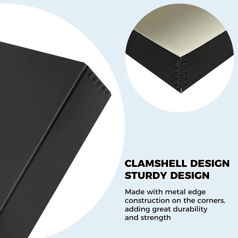 Caja de almacenamiento tipo folio de archivo negra 11x14 cubierta borde metálico guardián de documentos Foto 4 de 4