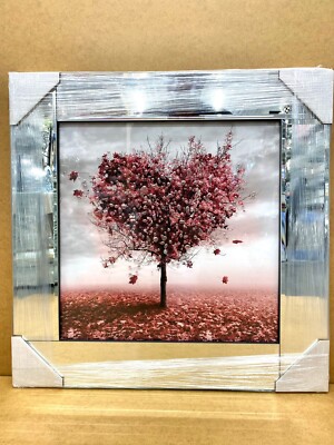 Herz Blüte Baum Bild Liquid Art Spiegelrahmen 3D Glitzer wandhängend 55x55 cm