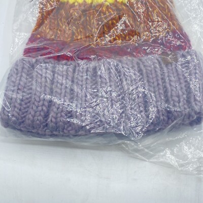 VERDICT Chasing Sunsets Beanie Hat Pom Pom Gray Red Orange  display picture 3