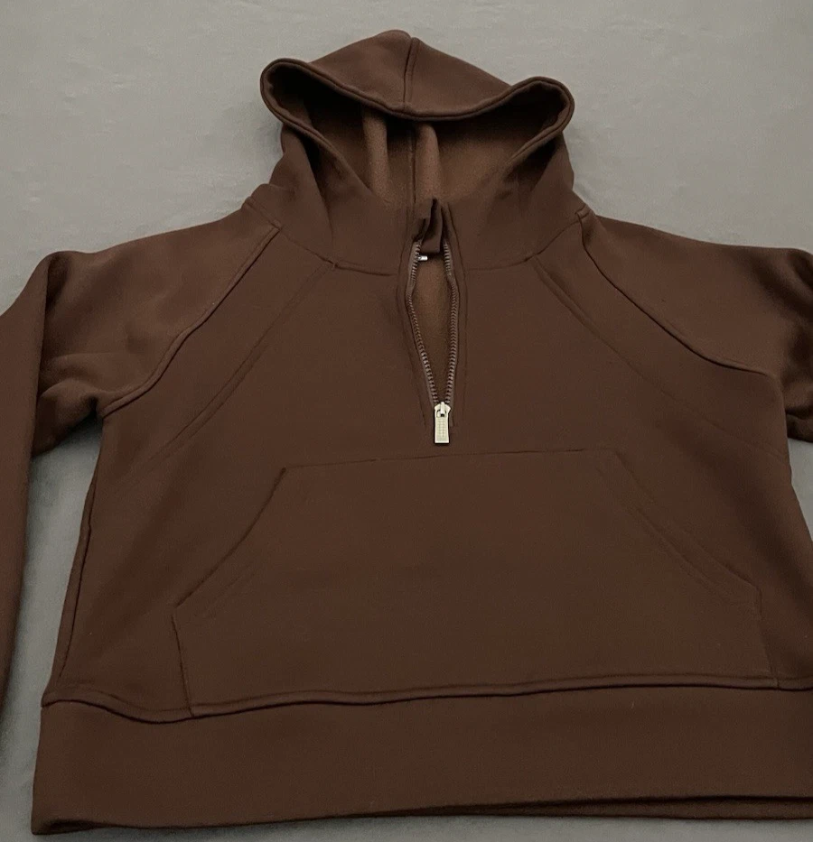 VETEMENTS Felpa con cappuccio LASLULU donna 1 2 zip marrone cropped fori pollice tasca centrale taglia small