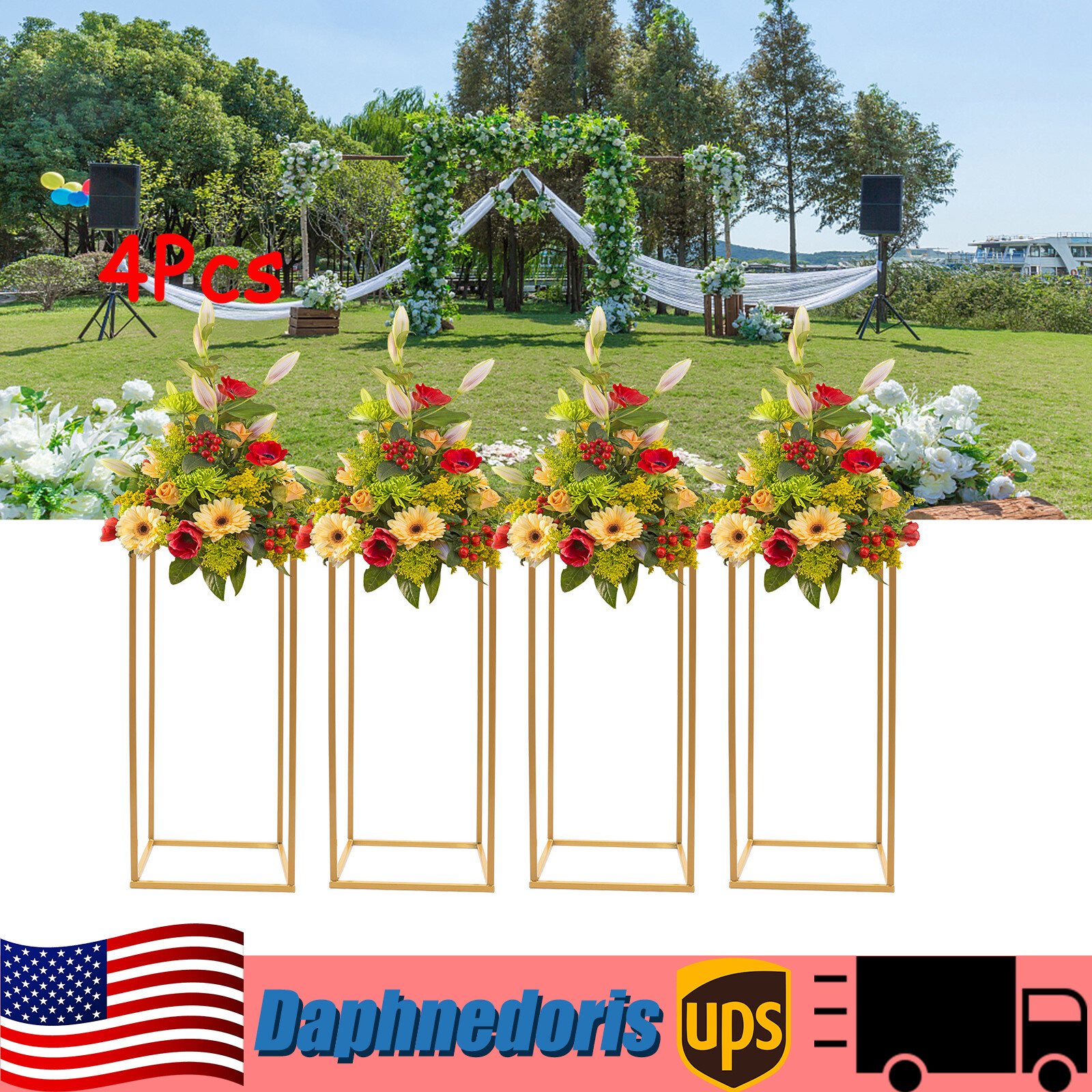4Pcs Metal Flower Stand Party Wedding Centerpiece Column Holder Rack Decor