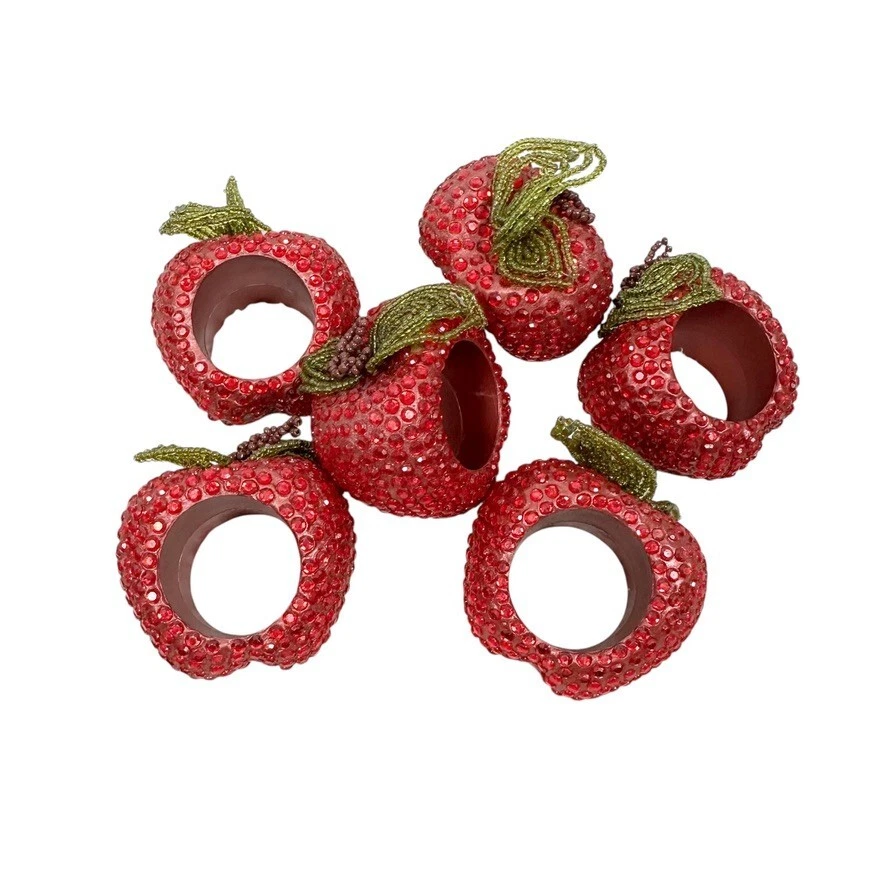 Set 6 Anelli Tovaglioli Mela Ingioiellati Decorazione Tavolo Cucina Perline Estate Autunno - Immagine 2 di 4