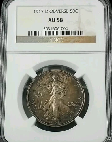 1917-D OBVERSE 50C WALKING LIBERTY HALF DOLLAR NGC AU 58 #2907