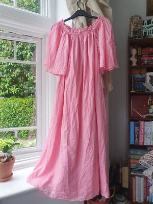 Maxi Vestido Rosa Perla y Caviar Hombro Descubierto 100% Algodón Hecho en Grecia Nuevo - Imagen 1 de 4