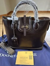 Dooney & Bourke Toscana~Espresso~ Large Florentine Leather Side Zip Satchel Bag
