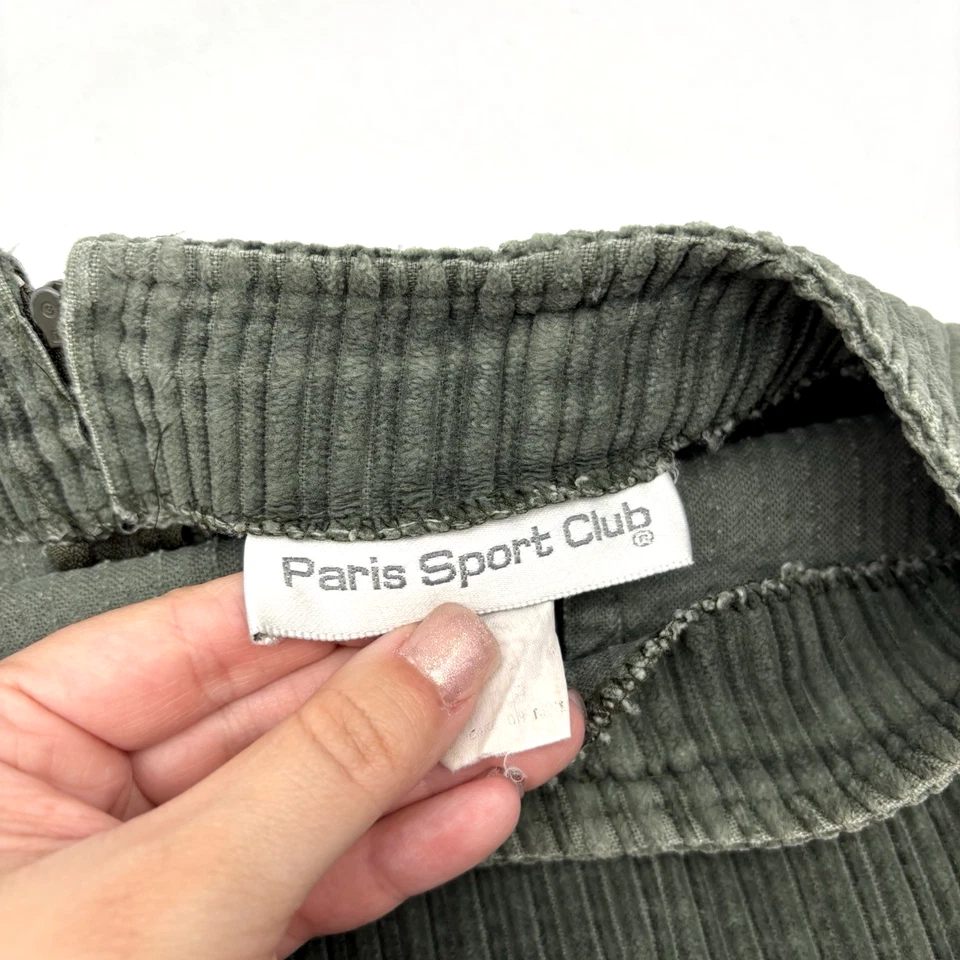 Vintage 90s Paris Sports Club Olive Green Corduroy Mini Skirt Jr 5 25x14.5" USA - Image 2 of 4