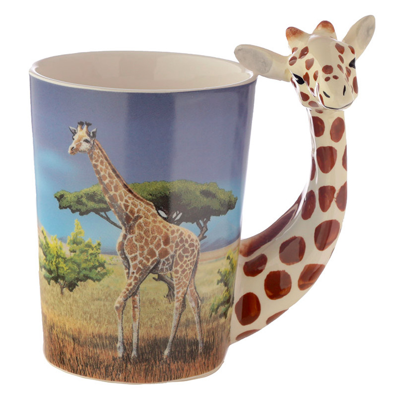 Animal Shaped Handle Ceramic Mug Tea Coffee Cup Novelty Gift Jungle Tropical 