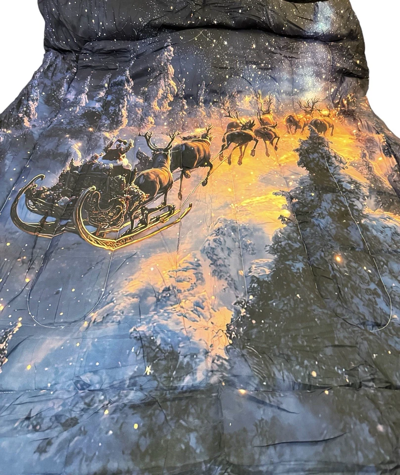 Trineo de alces de Navidad noche estrellada Santa suave edredón doble y funda de almohada nuevo Foto 2 de 4