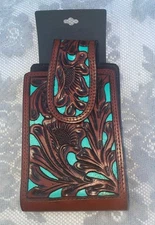 Western Cowboy/Cowgirl Hand Tooled Leather Cell Phone Case 