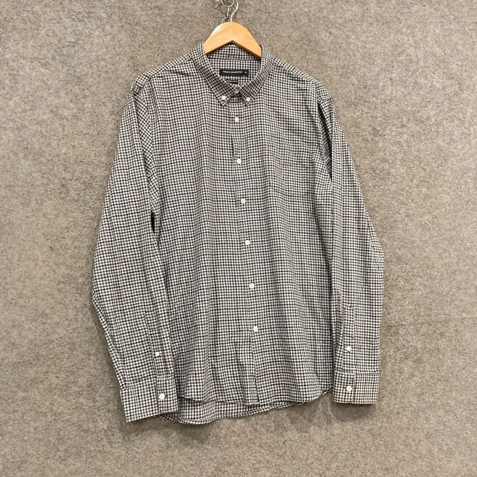 French Connection Shirt Mens Size XL Blue Grey Check Long Sleeve Button Up 26627 - Image 2 of 4