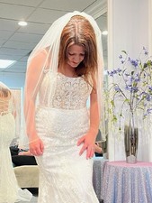 Sherri Hill 54275 Ivory Lace Mermaid Wedding Dress Sweetheart Straps Size 12