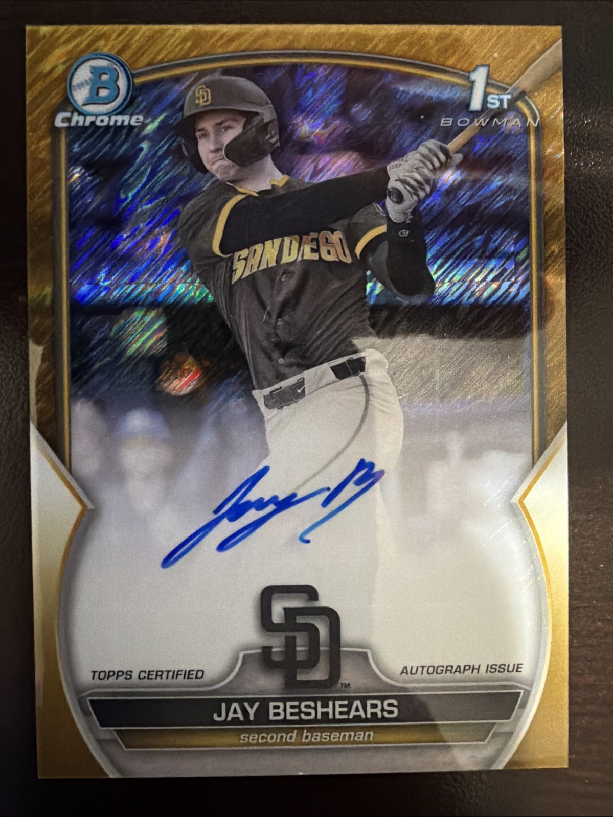 2023 Bowman Draft Chrome Prospect Auto Jay Beshears #CDA-JBE Gold Shimmer /50