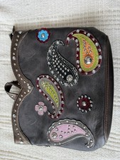 Montana West Rhinestone Western Purse Brown Paisley Print Dbl Handled Buckle
