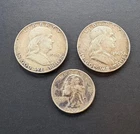 1950D & 1963D Franklin Half Dollar + 1961D Washington Quarter