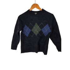 Uniqlo Kids Argyle Wool Blend Sweater Navy Blue Green Blue Size XL