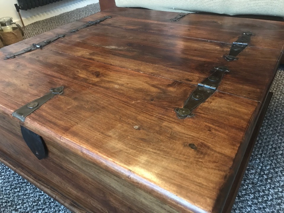 Solid Sheesham rustic dark square trunk coffee table eBay UK
