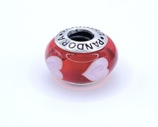 Pandora ALE 925 Sterling Silver Red Heart Murano Art Glass Slide Bead 790658