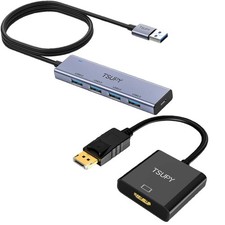 TSUPY Displayport to HDMI Adapter Converter 4K UHD, USB Splitter with 5 USB...